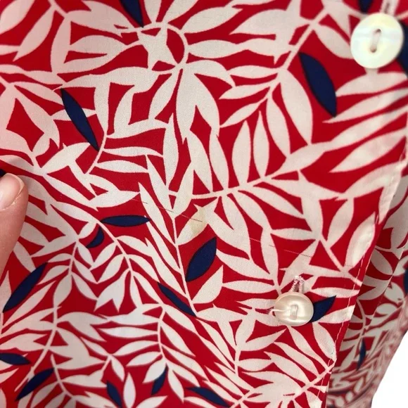 Vintage puffy short sleeve leaf print button up blouse - Picture 7 of 12